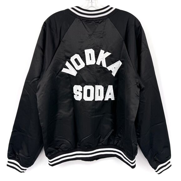 NWT Streetleisure Womens M Vodka Soda Black Satin Zip Front Bomber Jacket - Picture 1 of 5